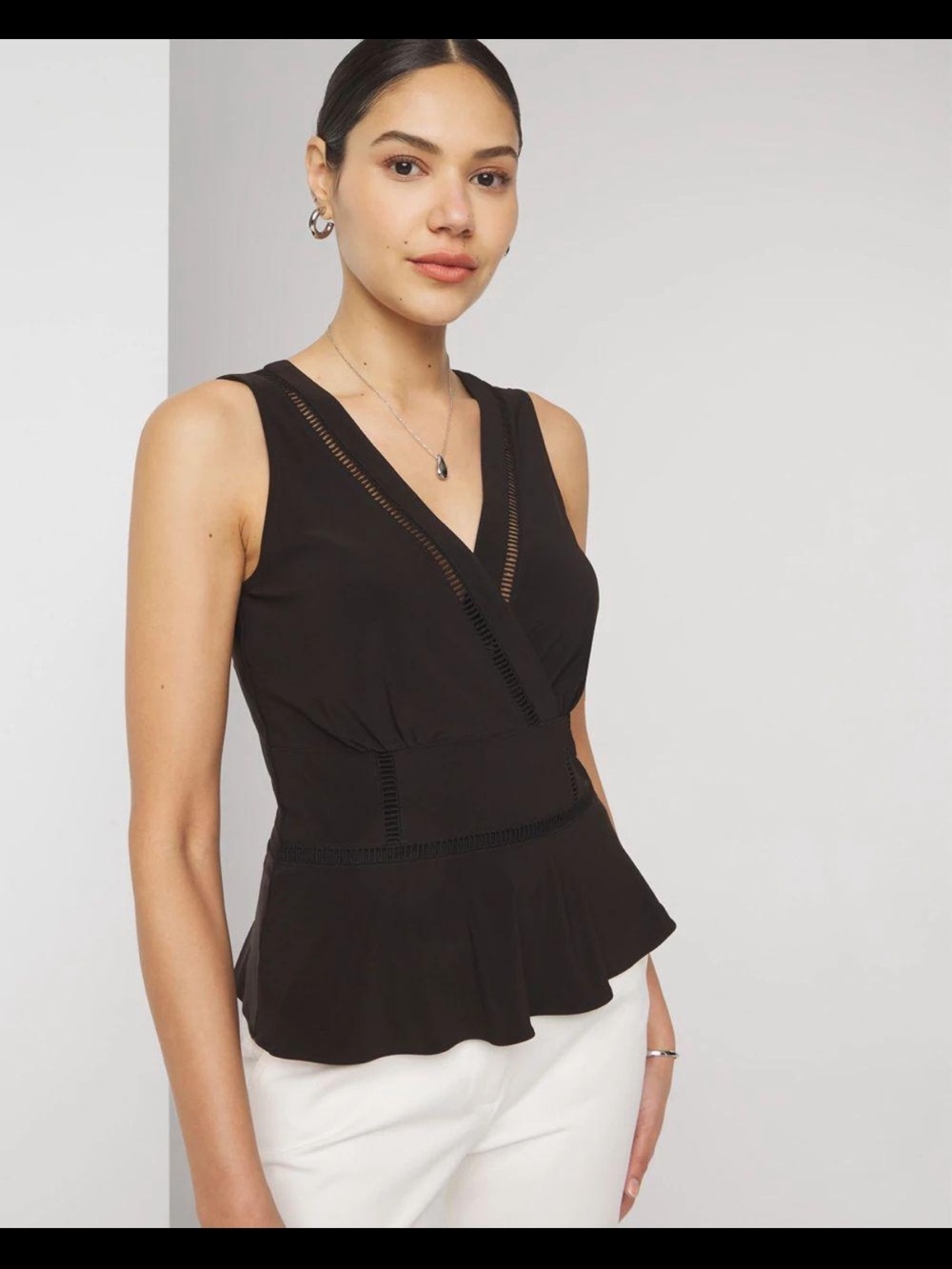 White House Black Market Matte Jersey Ladder Trim Peplum Top, Size XL